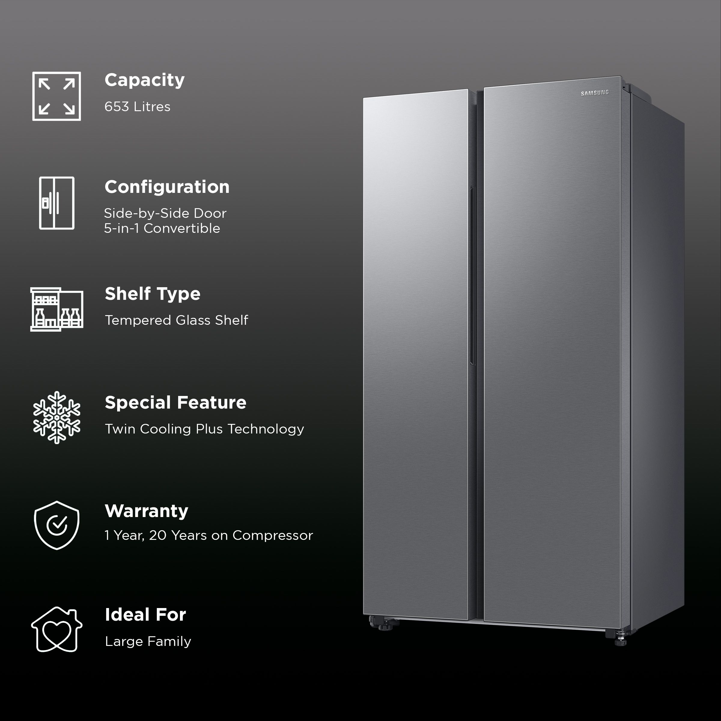 Buy SAMSUNG 653 Litres 3 Star Auto Defrost Side by Side